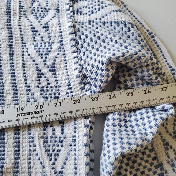 Vintage Janzen Sweater Mens Medium White Blue 3D Knit Crewneck Geometric 80s - Picture 5 of 6